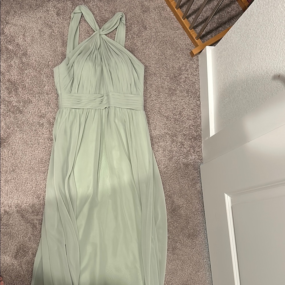 Azazie Green Ruched Halter Maxi Dress